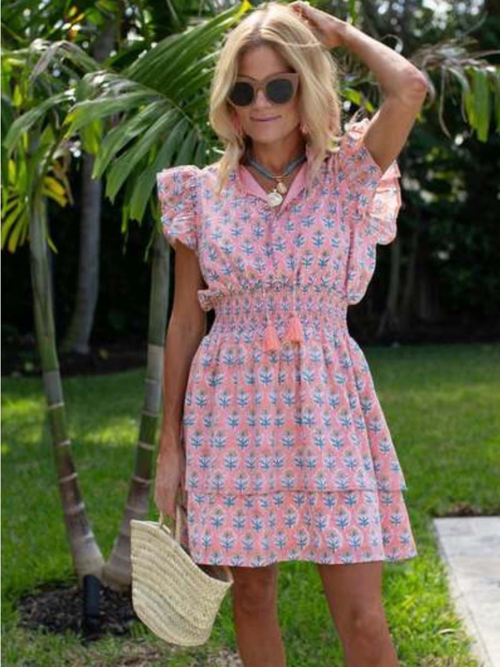 Marea by Liz Joy Pink Floral Mini Dress with Blue and Green Accents
